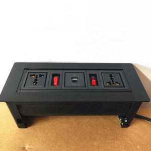 Customized Hidden mounted Conference table desktop Manual rotary flip up Universal power outlet socket with USB-C 2 switch