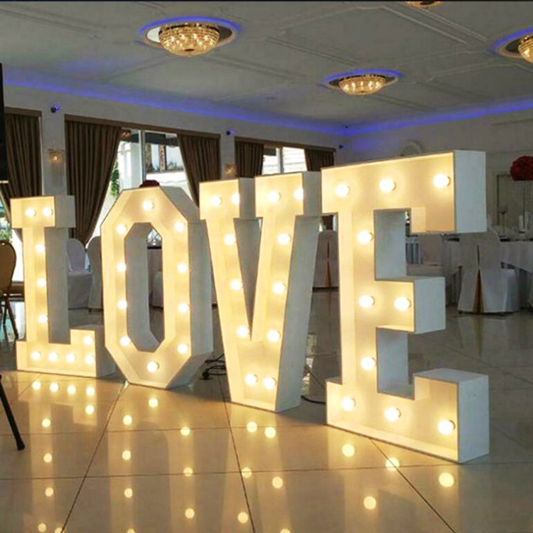 Waterproof Metal Steel 3ft 4ft 5ft Led Big Giant Letter Light Up Large White Bulb Party Love Marquee Numbers Letters