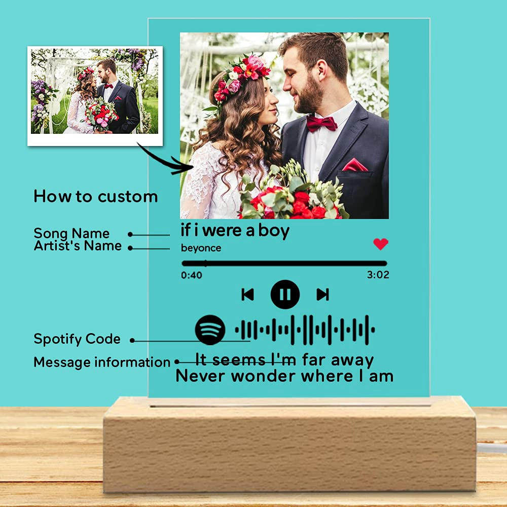 Great Gift Personalized Wooden Stand Acrylic Spotify Code Song Photo Music Album Plaque Custom Spotify 3D Night Light