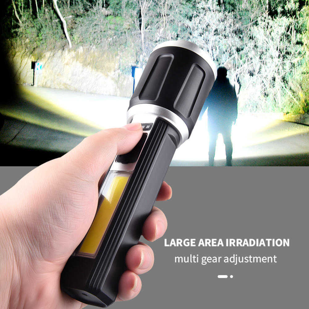 ABS Plastic Flashlight USB Rechargeable Side COB LED 2000 Lumens 4 Modes Outdoor EDC Flashlight Power Outage Emergency Lighting