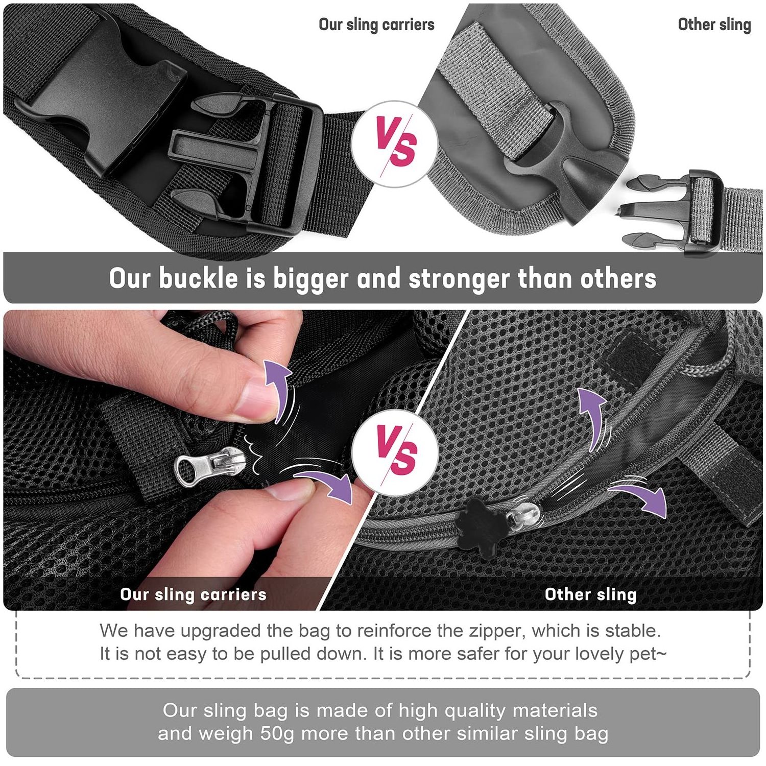 OEM Breathable Mesh Travel Safe Sling Bag Shoulder Carrier for Dogs Cats Pet Front Pack Sling Carrier