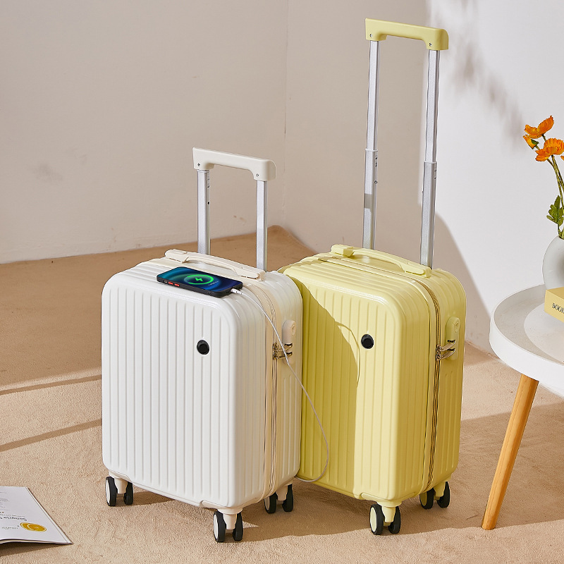 Mini cabin Carry on luggage 18 inch portable suitcase with cup holder and USB charging port zipper Children's suitcase