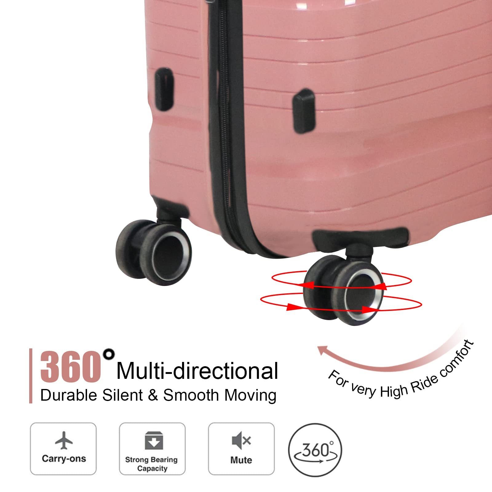 PP Material Luggage suitcase set Lightweight with Silent Spinner Wheels (Rose Gold 3 PCS PP Material Luggage)