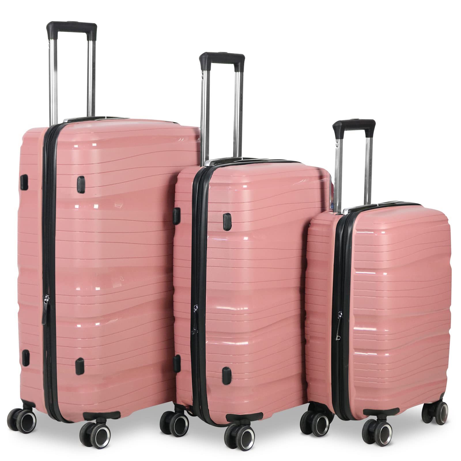 PP Material Luggage suitcase set Lightweight with Silent Spinner Wheels (Rose Gold 3 PCS PP Material Luggage)