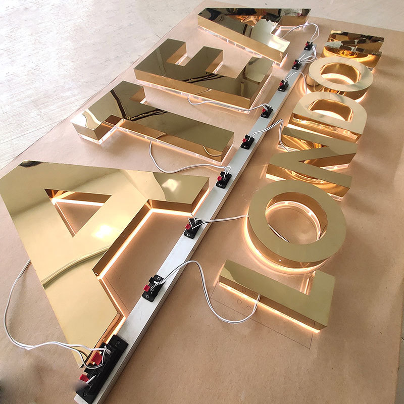 Custom Stainless Steel Channel Letter Golden Mirror Finish Rose Gold LED Steel Letters For Advertisement