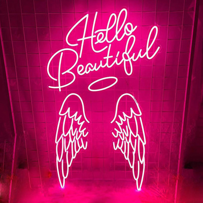 Fast Delivery Halo Led Angel Wings Neon Sign Pink Led Neon Light For Window Wall Party Photo Art Decor Hello Beautiful Neon Sign