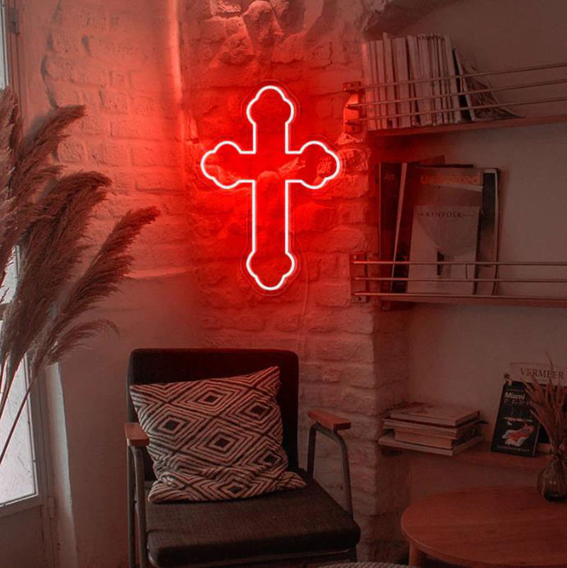 Personalized Neon Christian Jesus Red Green Cross Led Sign Light Holy Cross Led Neon Sign Home Wall Decor Art