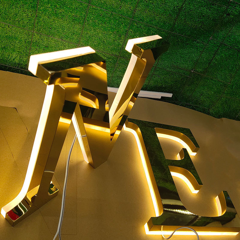 Shop Letter Gold Logo 3D Stainless Steel Metal Wall Signs Led Backlit Sign Advertising Light Alphabet Letters Sign