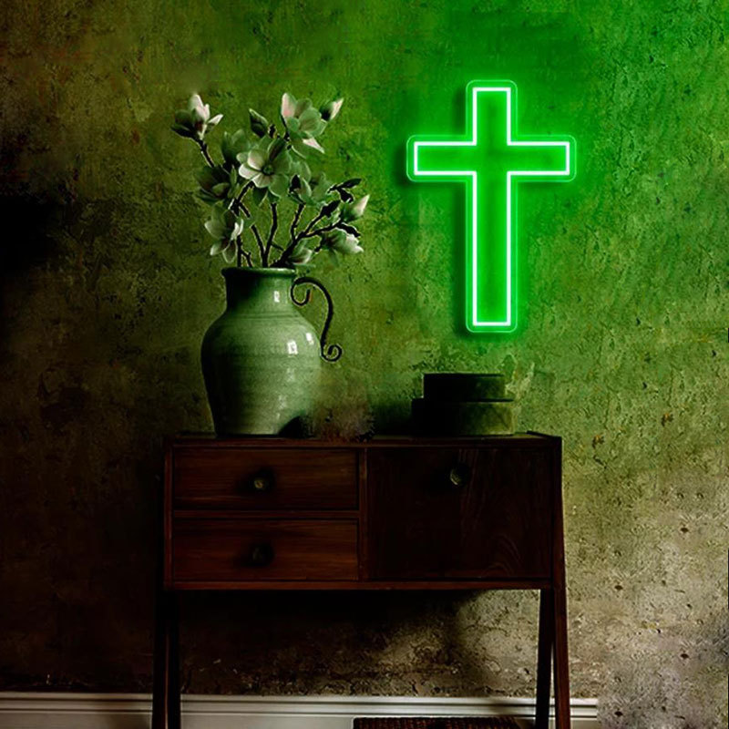 Personalized Neon Christian Jesus Red Green Cross Led Sign Light Holy Cross Led Neon Sign Home Wall Decor Art