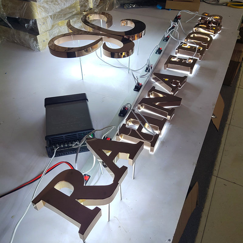 Custom Stainless Steel Channel Letter Golden Mirror Finish Rose Gold LED Steel Letters For Advertisement