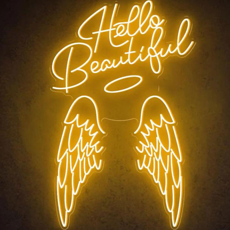 Fast Delivery Halo Led Angel Wings Neon Sign Pink Led Neon Light For Window Wall Party Photo Art Decor Hello Beautiful Neon Sign