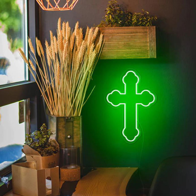 Personalized Neon Christian Jesus Red Green Cross Led Sign Light Holy Cross Led Neon Sign Home Wall Decor Art