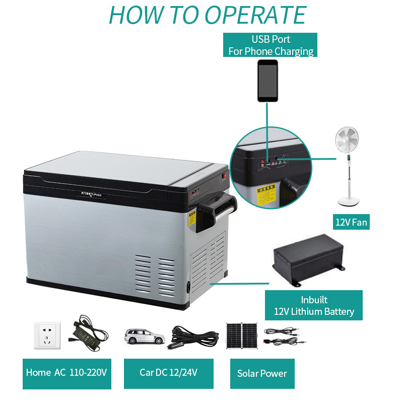 50L Camping Refrigerator 12 Volt Battery Powered Portable Rechargeable Car Freezer