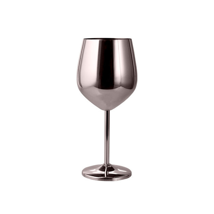 Premium Single Wall Stainless Steel Rose Gold Metal Drinking Cup Stemmed Goblet Red Wine Glass 16oz