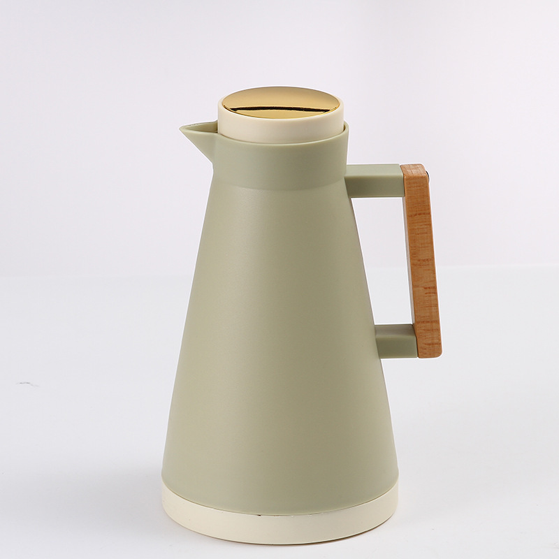 2023 Environmental Double Wall Stainless Steel Vacuum Insulated Coffee Carafe Thermos Hot Water Tea Pot with Wood Grain Handle