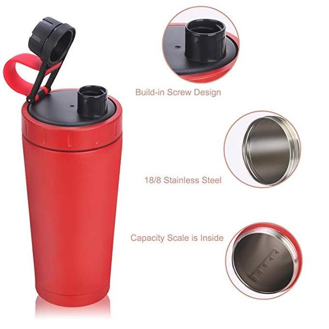 Insulated Stainless Steel Protein Shaker Bottle, Double Walled Water Bottle Shaker Cup