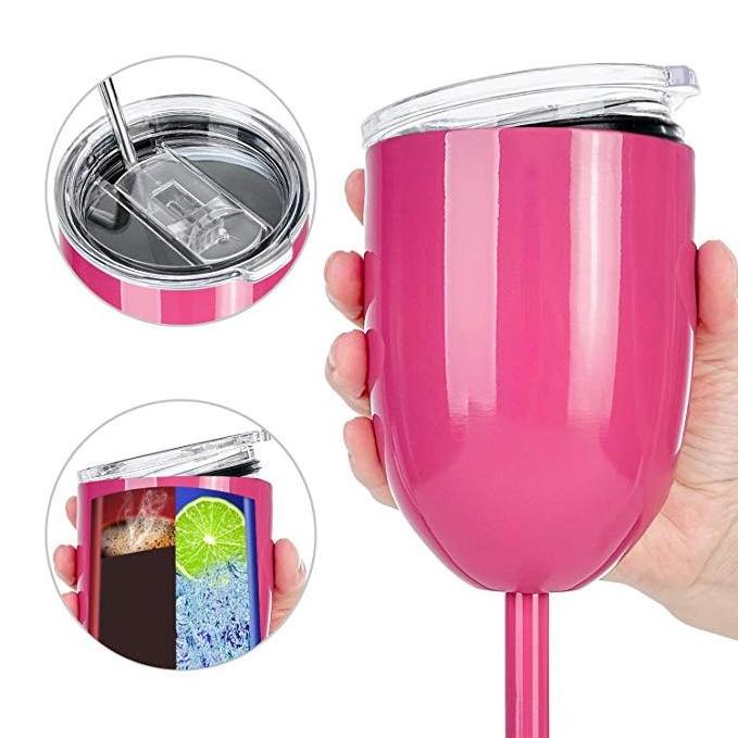 Wine Sippy Cup Vacuum Insulated Rose Wine Glasses With Spill Proof Lid Stainless Steel Wine Freezing Cups For Women Holiday And