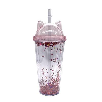 Wholesale New double wall Acrylic Cups BPA free Clear Water 16oz Plastic Dome Mouse Ears Lid Tumbler with straw