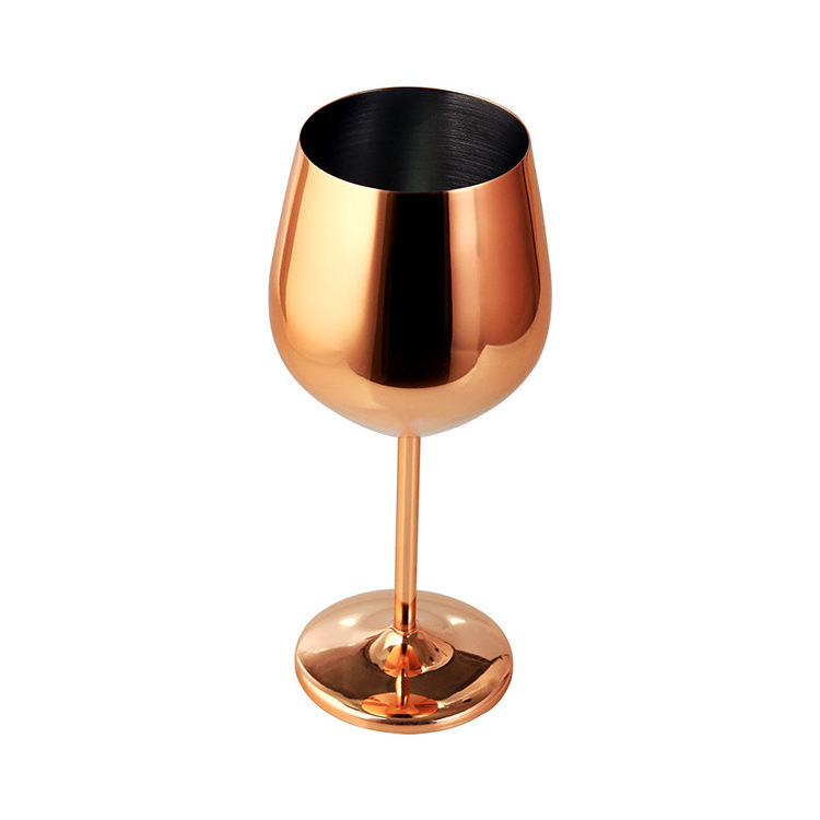 Premium Single Wall Stainless Steel Rose Gold Metal Drinking Cup Stemmed Goblet Red Wine Glass 16oz