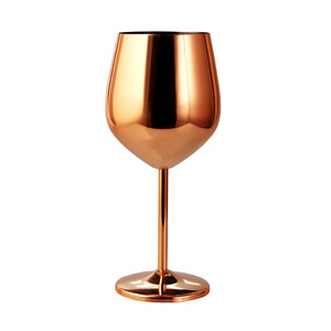 Premium Single Wall Stainless Steel Rose Gold Metal Drinking Cup Stemmed Goblet Red Wine Glass 16oz