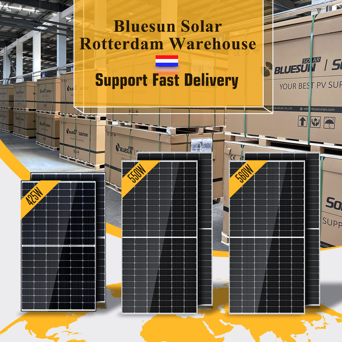 Bluesun EU stock solar panels 550w high efficiency PV panel jinko solar panel 540w 550w powerful cell price