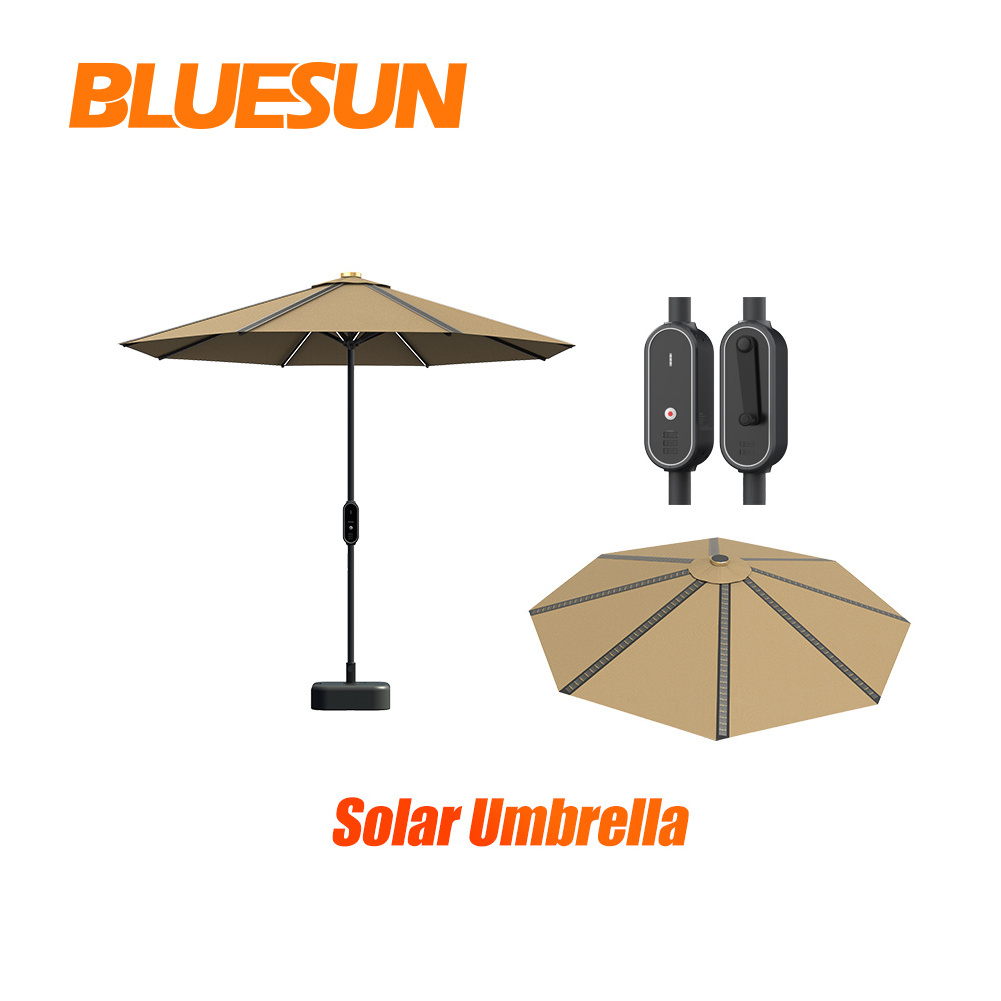 Outdoor Patio Umbrella Solar Lights Umbrella with Solar Panel Sale Outdoor Yarn Dyed Fabric Outdoor Furniture Modern 2.8m 2.5m