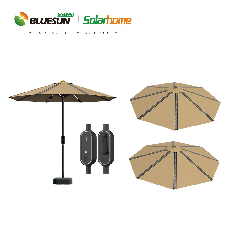 Outdoor Patio Umbrella Solar Lights Umbrella with Solar Panel Sale Outdoor Yarn Dyed Fabric Outdoor Furniture Modern 2.8m 2.5m