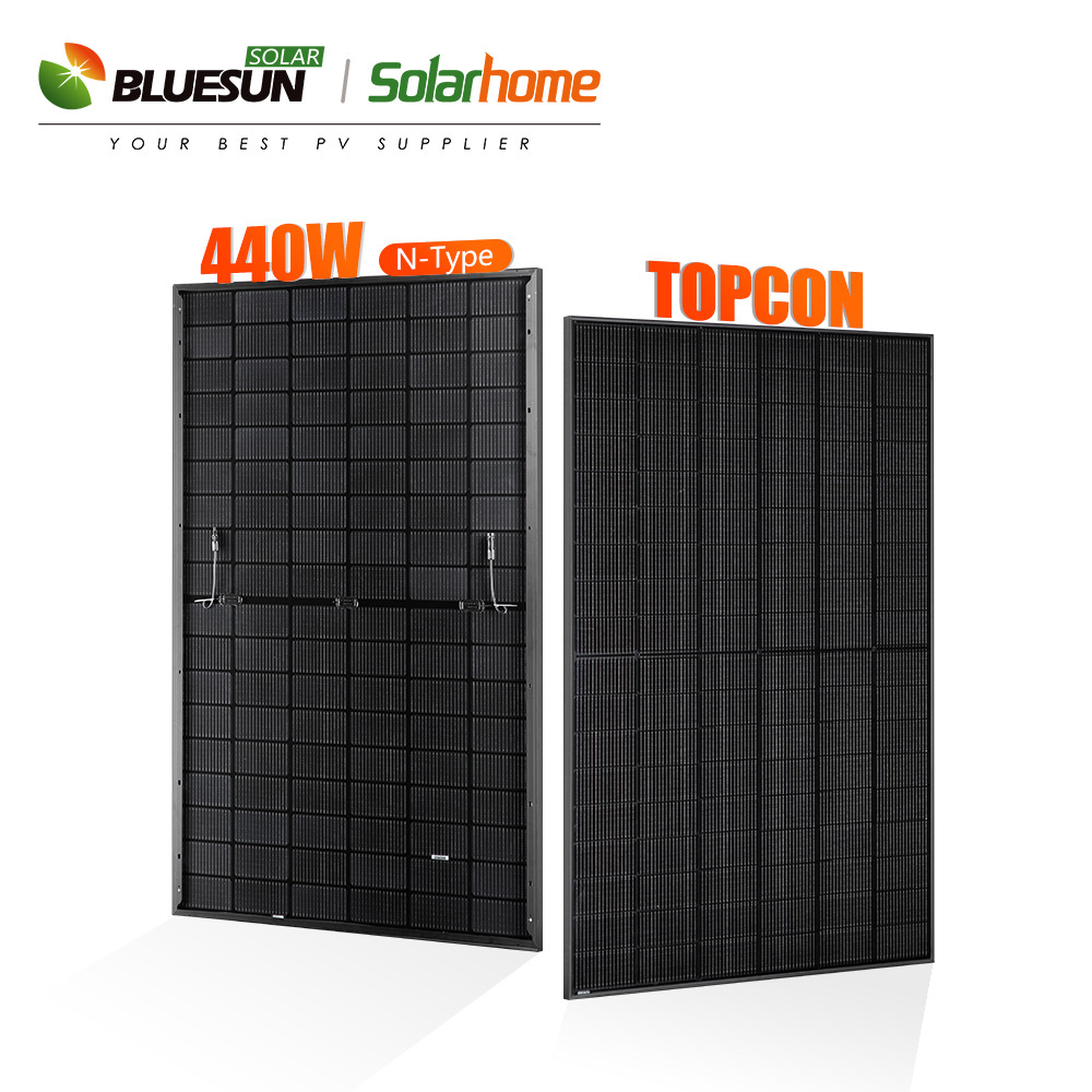 Bluesun Eu Stock 450W 440W Panel Solar Black Bifacial Hjt Solar Panels With Solar Panel System For Home Solar System