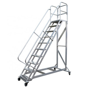 Customized Industrial Aluminum alloy Steel Rolling Platform Step Movable Climbing Warehouse Ladders Truck For Platform ladder