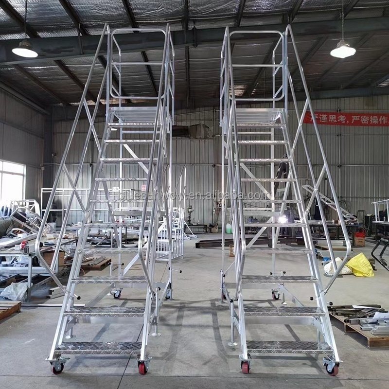 Customized Industrial Aluminum alloy Steel Rolling Platform Step Movable Climbing Warehouse Ladders Truck For Platform ladder