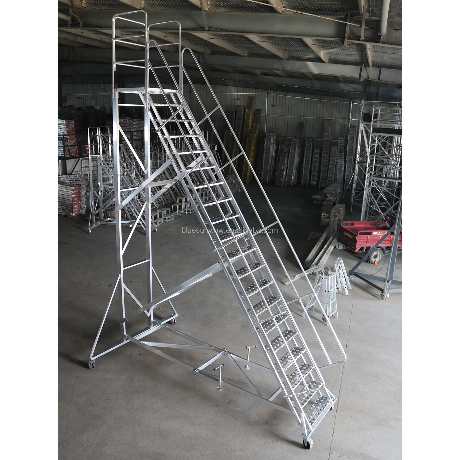 Customized Industrial Aluminum alloy Steel Rolling Platform Step Movable Climbing Warehouse Ladders Truck For Platform ladder