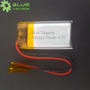 Customized Size 401022 3.7v smallest 3.7v 50mah lithium polymer battery for smart bracelet 50mah