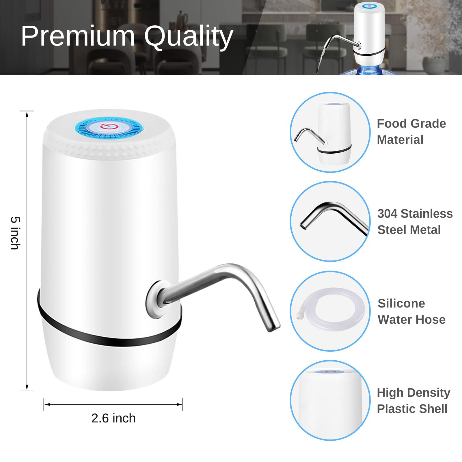 Water Dispenser Drinking Bottle Water Pump Stand Plastic Rechargeable Automatic Electric Portable Wireless Smart 5 Gallon