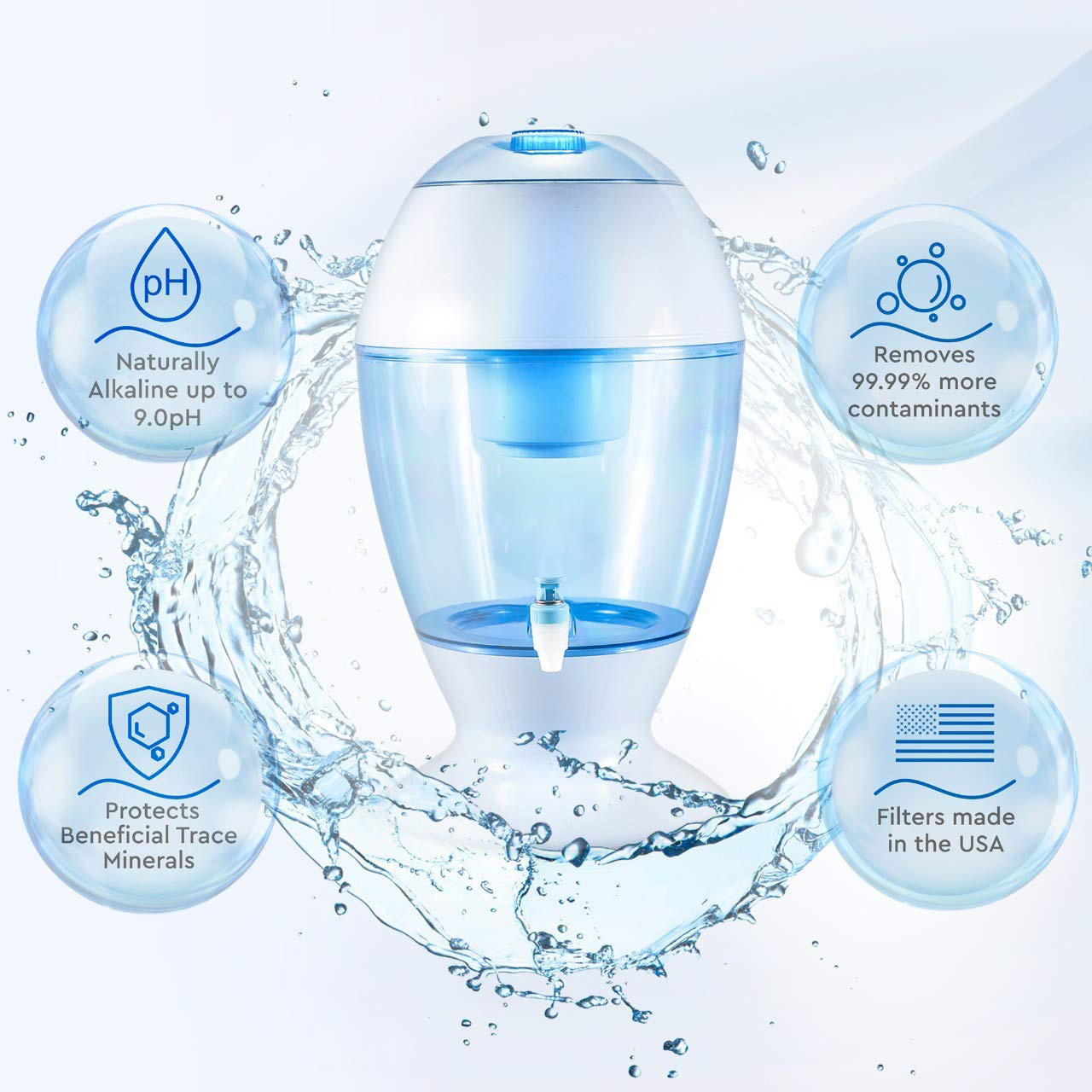 Bluetach household alkaline water ionizer Water Dispenser Bottle with ACTIVE CARBON filters