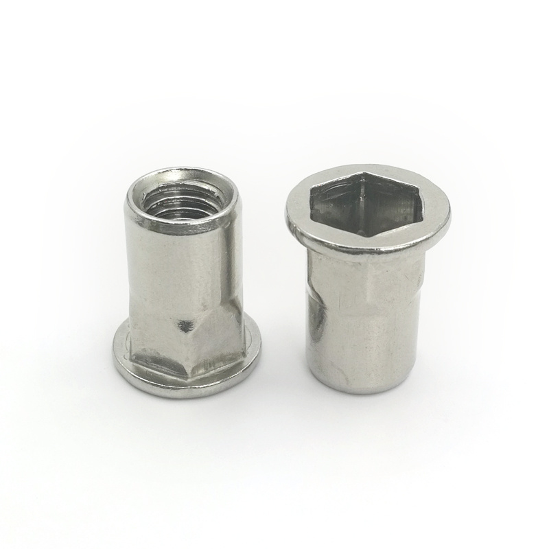 Heavy spot supply stainless steel 304 8-18 standard flat head hexagon blind nut half hex rivet  nut for metal