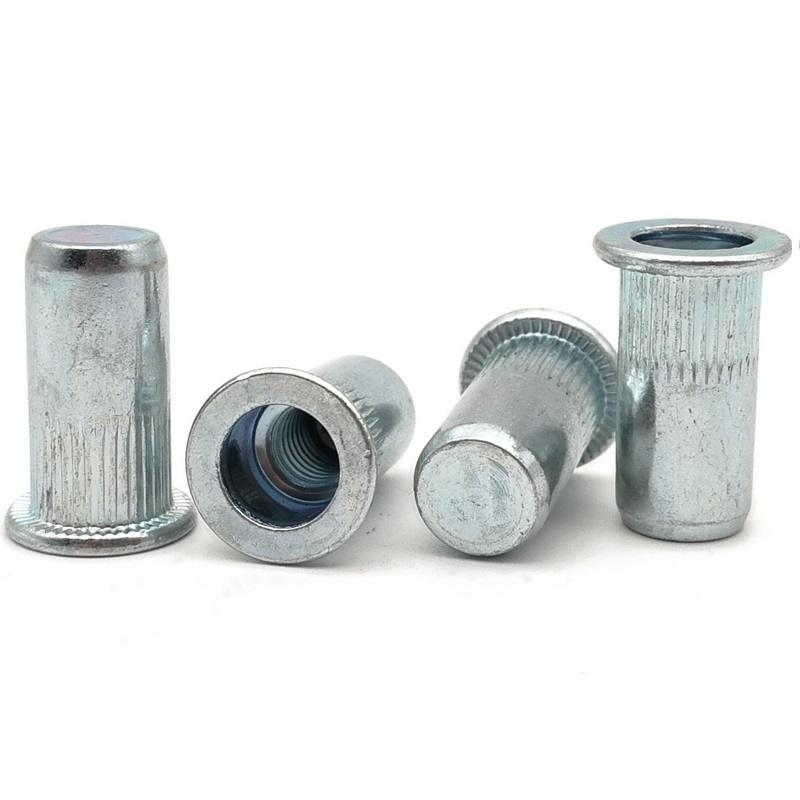 Closed end rivet nut 1/4-20 straight knurled closed end rivetnut flat head threaded blind insert nutserts