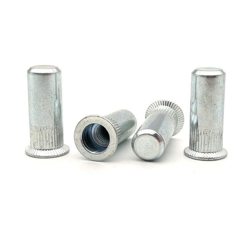 Closed end rivet nut 1/4-20 straight knurled closed end rivetnut flat head threaded blind insert nutserts