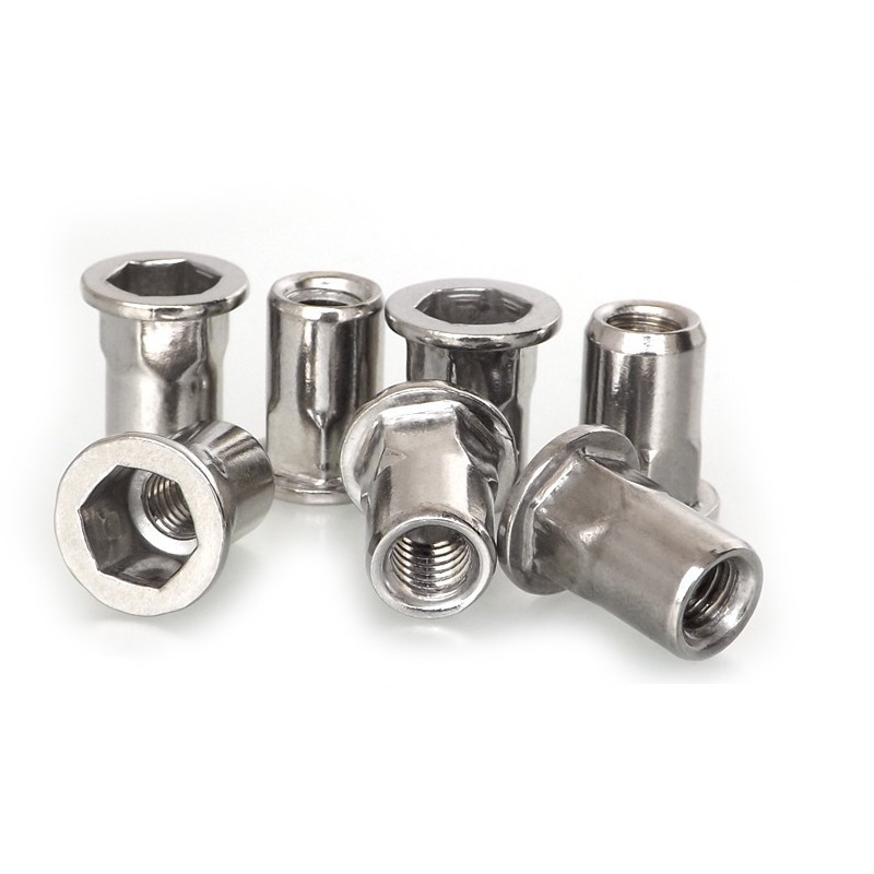 Heavy spot supply stainless steel 304 8-18 standard flat head hexagon blind nut half hex rivet  nut for metal