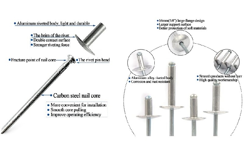 Blind Rivets Aluminium M4.8 x 12 x 16 Open End Large Flange Rivets Durable for Construction Automotive Furniture