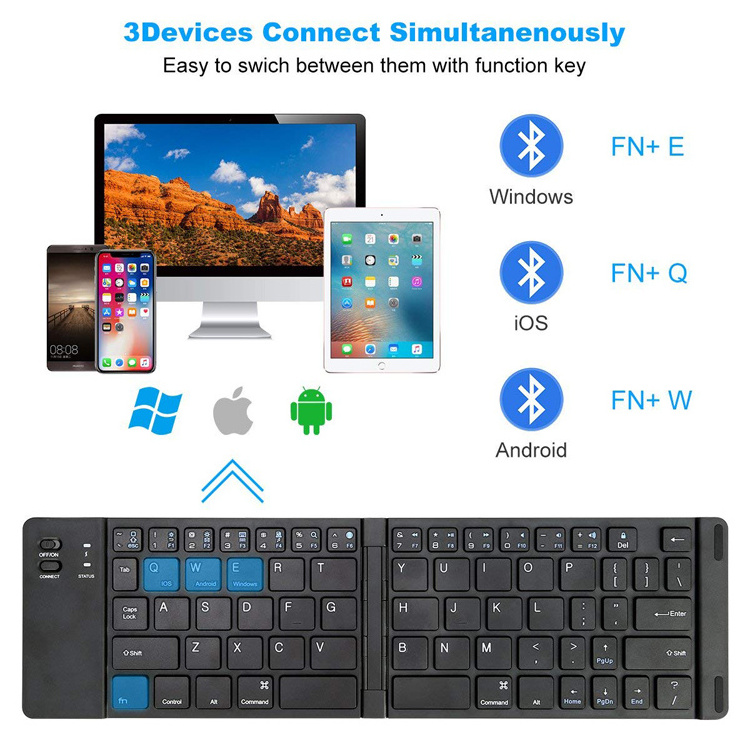 Portable Mini Ultra Slim Thin Foldable Folding Bluetooth Wireless Keyboard for iPad Pro Mobile Phone Tablet PC