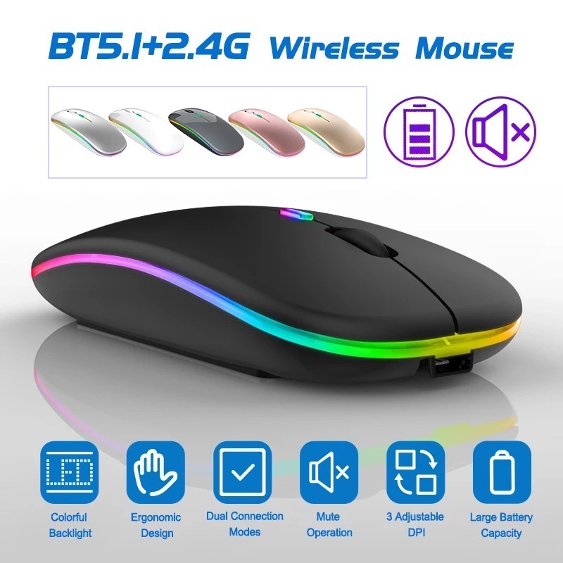 computer peripherals fancy funny computer mouse rgb tiny mouse led slim dual mode type c wireless bluetooth mouse