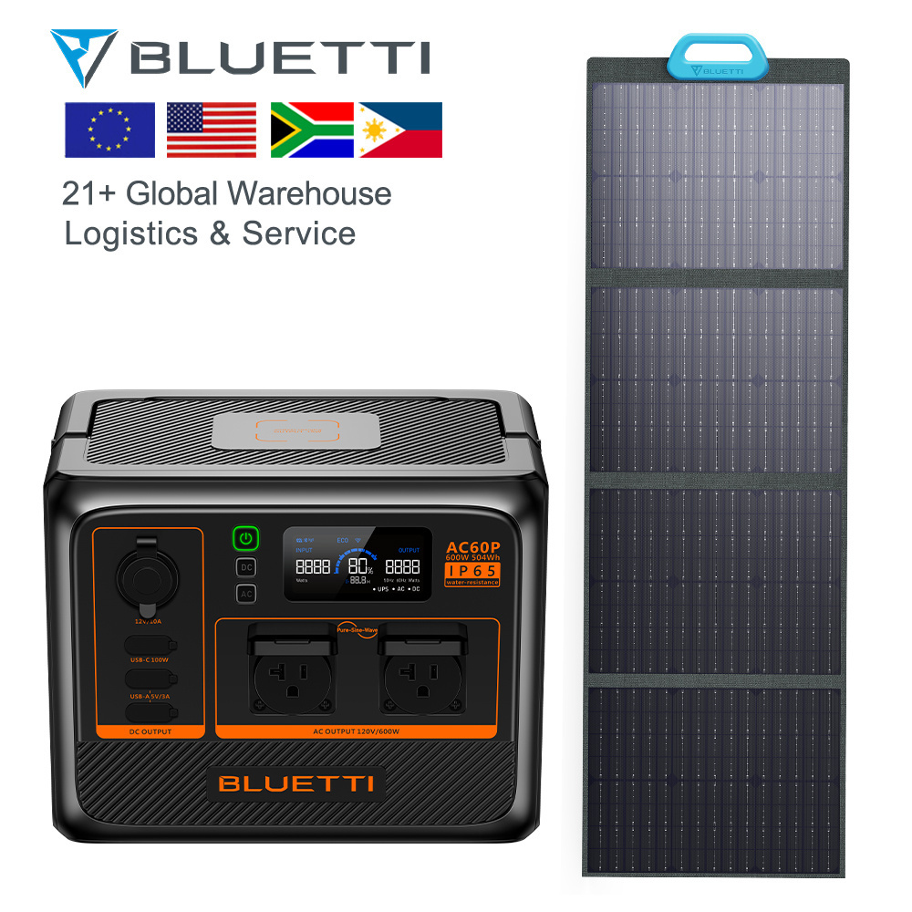 Bluetti AC60P Solar Panels 600w Solar Portable Power Station 110v 220v 600w For Home Outdoors With Solar