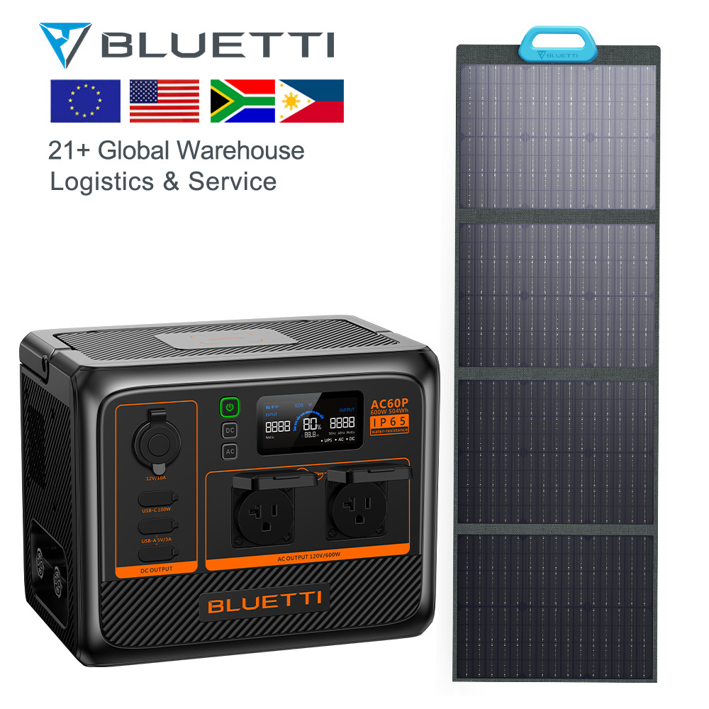 Bluetti AC60P Solar Panels 600w Solar Portable Power Station 110v 220v 600w For Home Outdoors With Solar