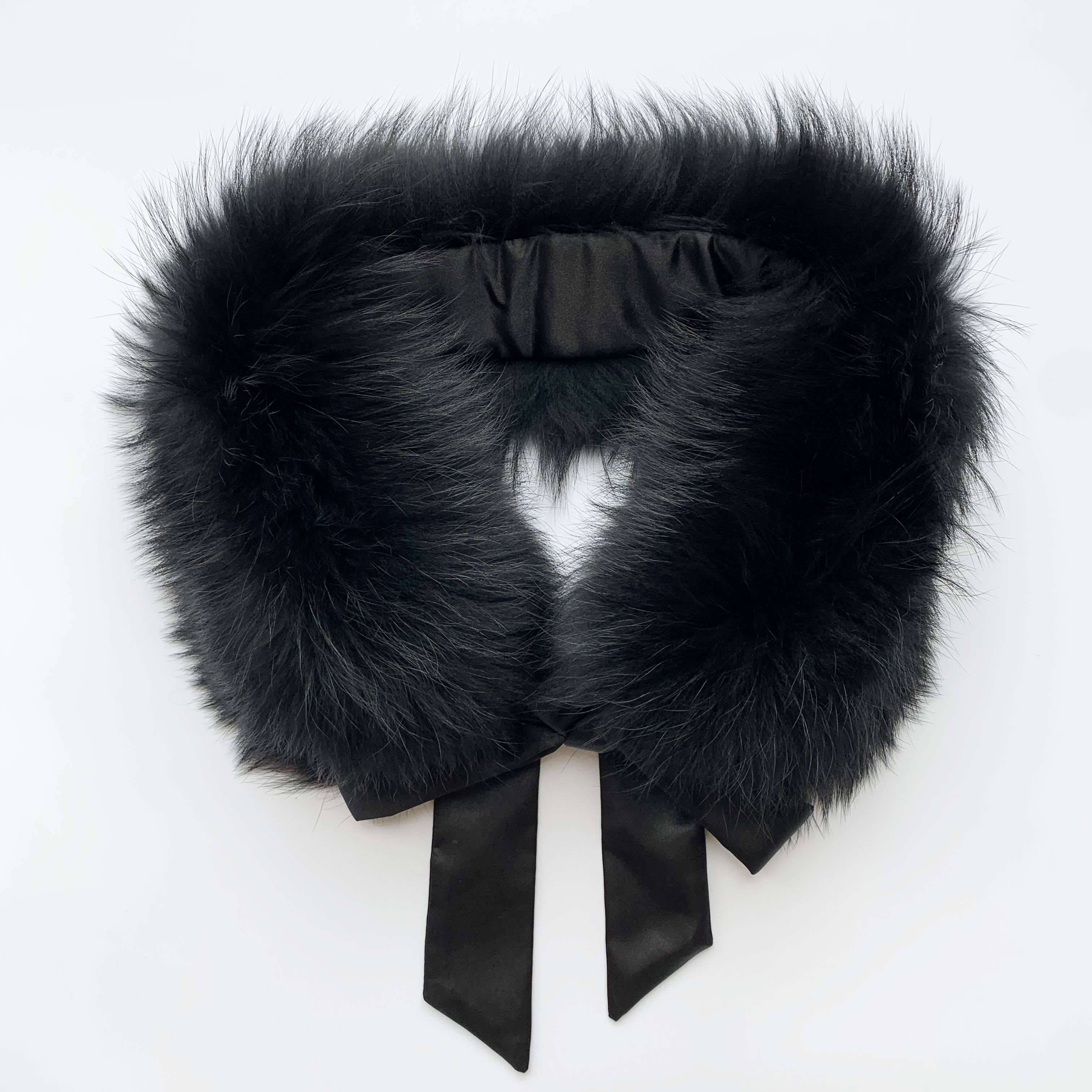 Top Quality Satin-Trimmed Natural Raccoon Fur Collar Scarf For Women