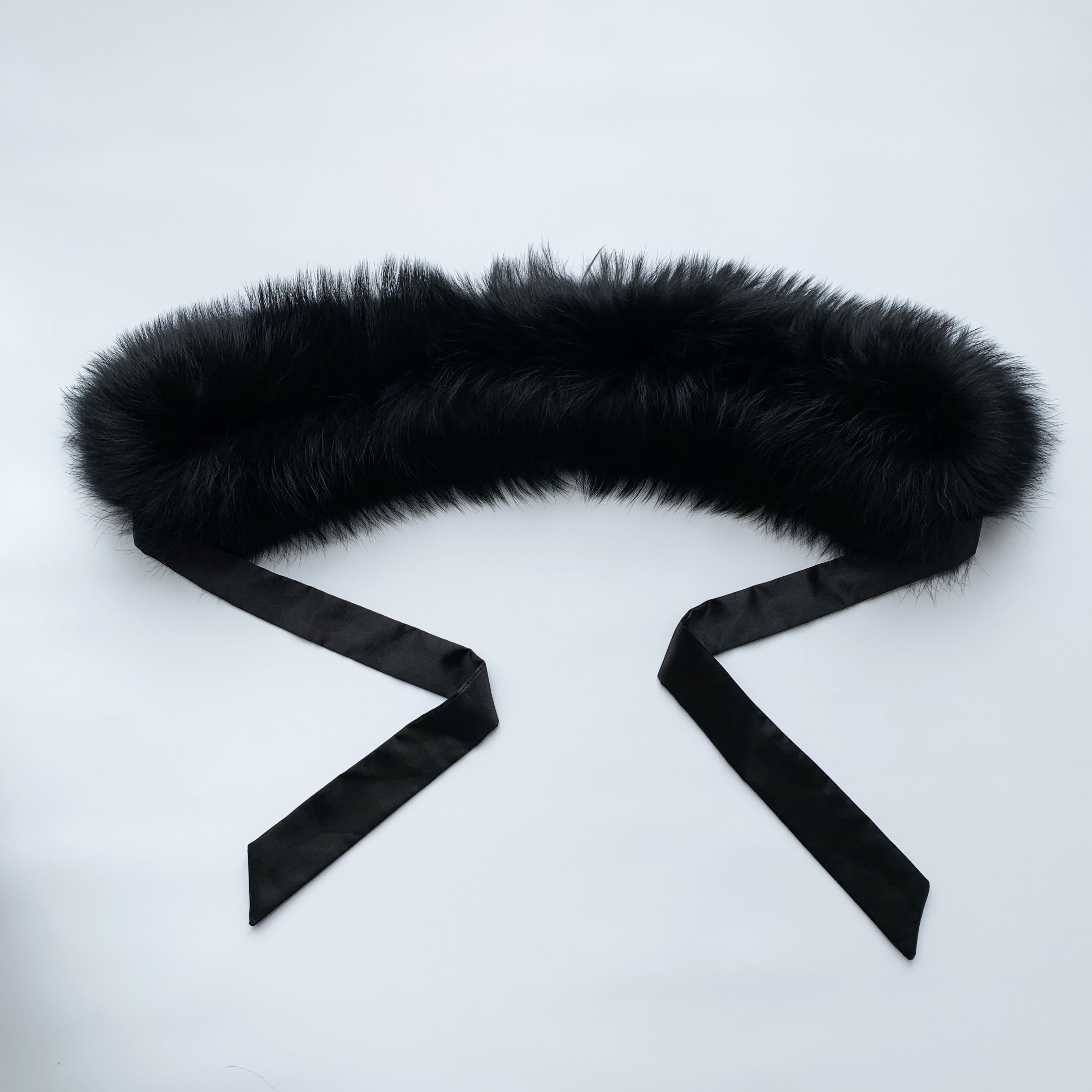 Top Quality Satin-Trimmed Natural Raccoon Fur Collar Scarf For Women