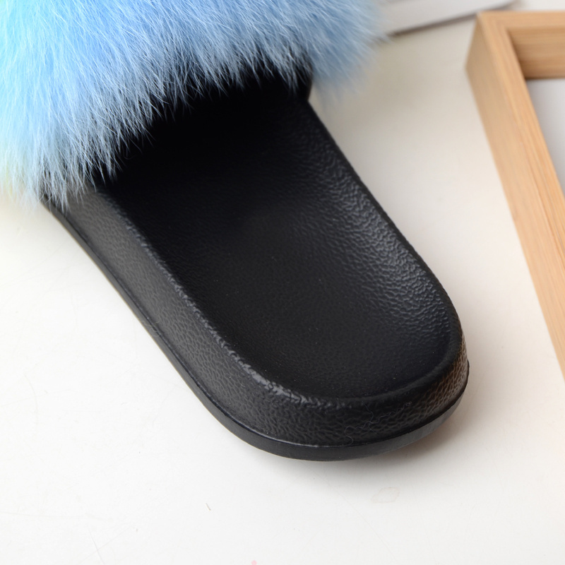 2024 Hot Sale Women's Fur Slipper Natural Big Fluffy Fox Fur House Slippers