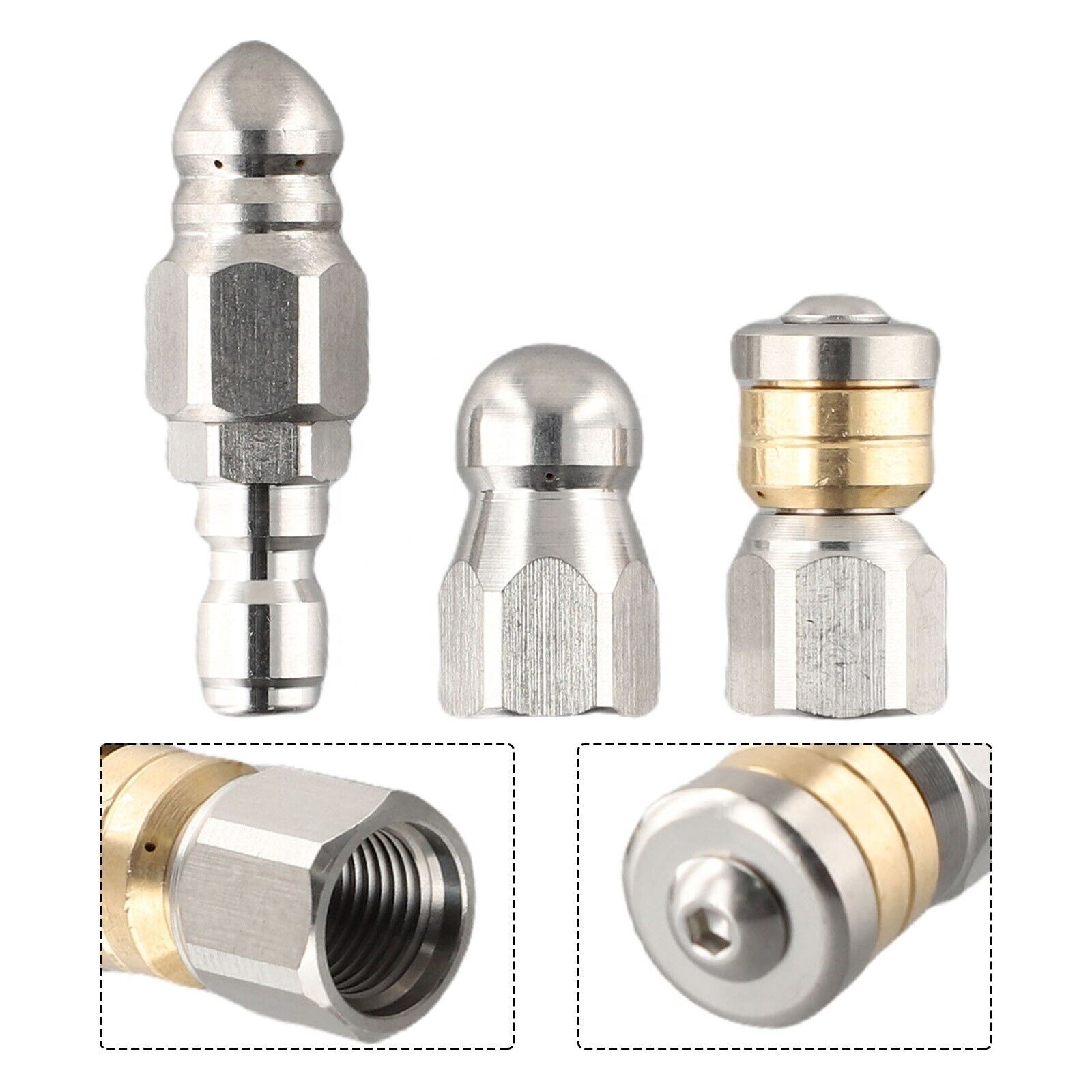 Stainless Steel Button Nose Jet Nozzle, Rotating Flat Jetting Nozzle, Drain Jet Hose Nozzle for Cleaning Sink Drain Pipe