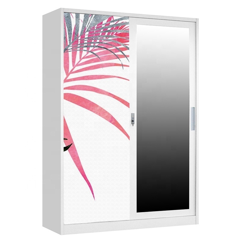 2 door wardrobe with mirror armario Steel Almirah Steel Wardrobe Wholesale Metal Wardrobe lemari pakaian