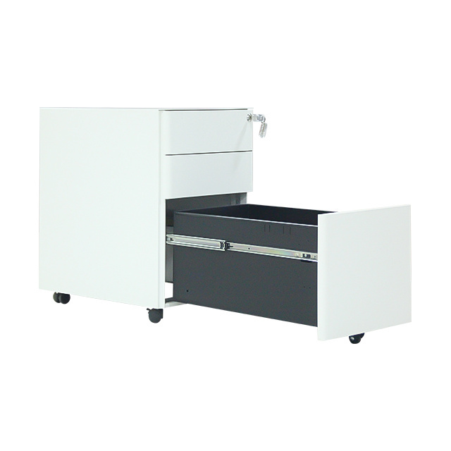 Narrow office furniture manufacturer three drawer cabinet with movable wheels cabinet control room console