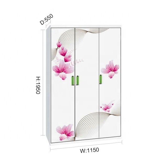 Wardrobe with flower children bedroom furniture modern kids bed home furniture wardrobe pink color for girls KD structure